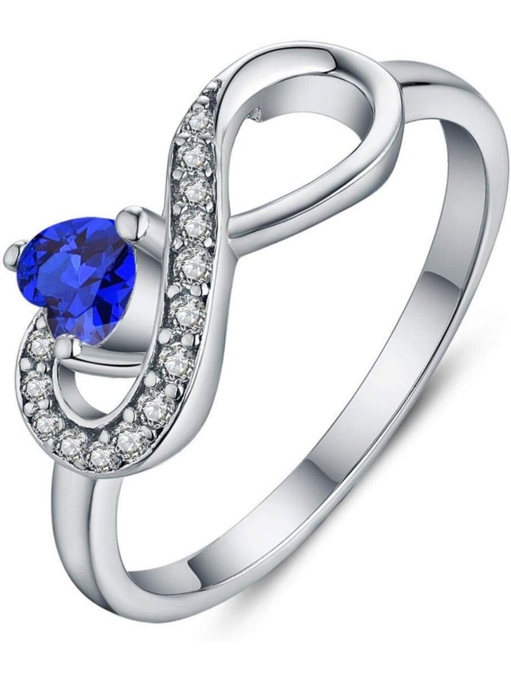 Sterling Silver Infinity Heart Promise Ring with Birthstone & Cubic Zirconia